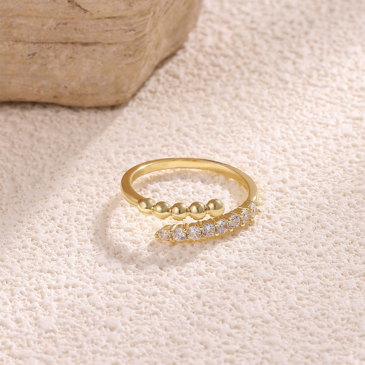 Ball Pattern Open Rings For Women In Copper With 18K Real Gold Plated Finish, Available In Golden