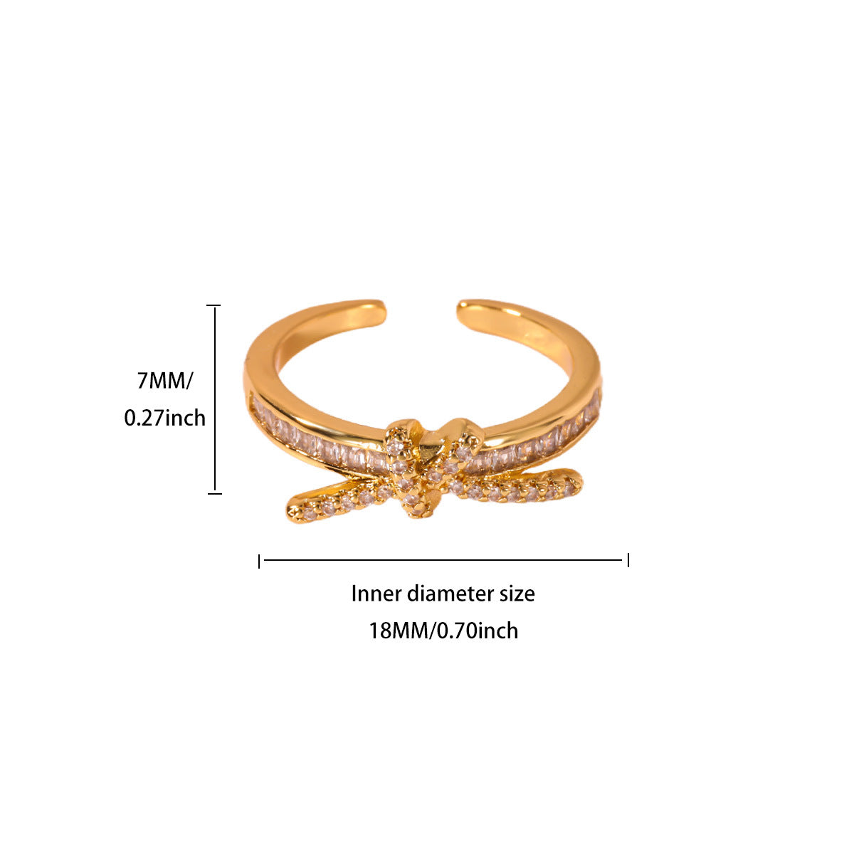 For Open Rings In Copper With 18K Real Gold Plated And Zircon Inlay, Golden Wedding Jewelry Accessory