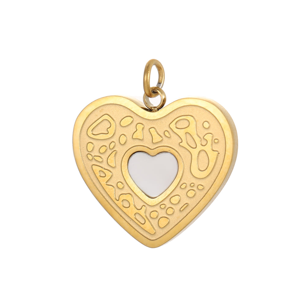 Heart Shape Pendant In 304 Stainless Steel With 14K Real Gold Plated PVD Coating 0.03µm Thickness, 1 Piece