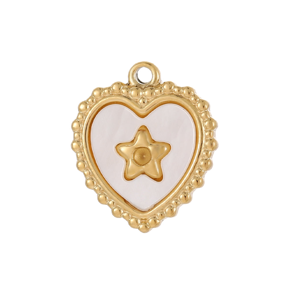 Heart Shape Pendant In 304 Stainless Steel With 14K Real Gold Plated PVD Coating 0.03µm Thickness, 1 Piece