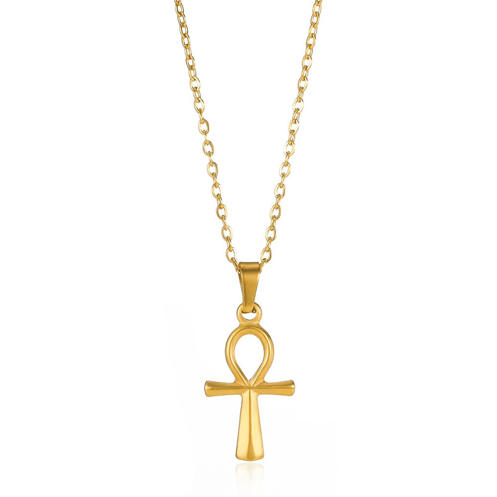 Punk Style Cross Necklace For Men And Women, 18K Real Gold Plated On Durable 304 Stainless Steel