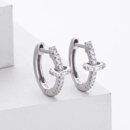 Women’s Circle Earrings In 925 Sterling Silver With 18K Real Gold Plating 0.03µm Featuring Three-Dimensional Zircon Inlay