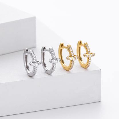 Women’s Circle Earrings In 925 Sterling Silver With 18K Real Gold Plating 0.03µm Featuring Three-Dimensional Zircon Inlay