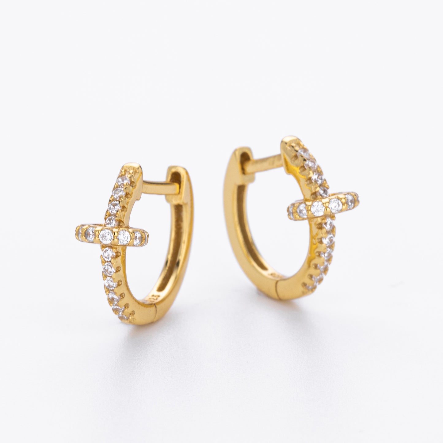 Women’s Circle Earrings In 925 Sterling Silver With 18K Real Gold Plating 0.03µm Featuring Three-Dimensional Zircon Inlay