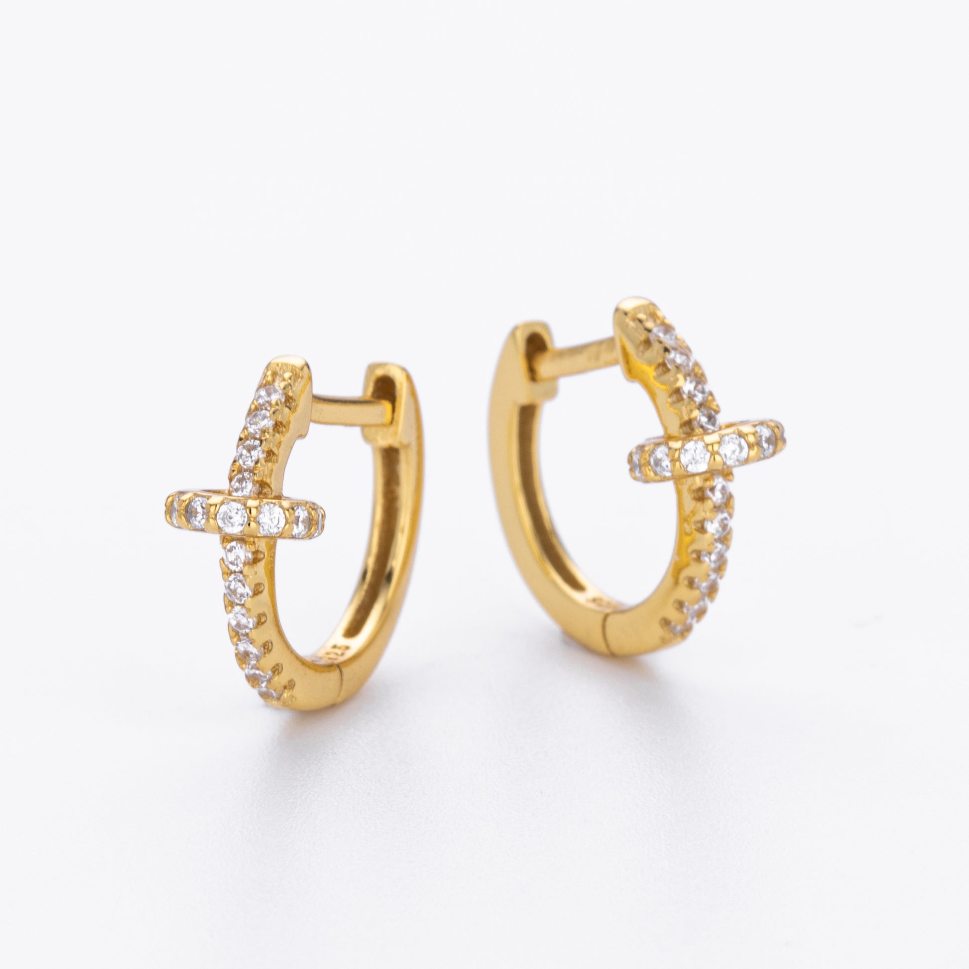 Women’s Circle Earrings In 925 Sterling Silver With 18K Real Gold Plating 0.03µm Featuring Three-Dimensional Zircon Inlay