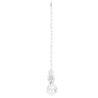 Water Droplets Hair Chain Insert Comb In Silver Alloy With Zircon Inlay