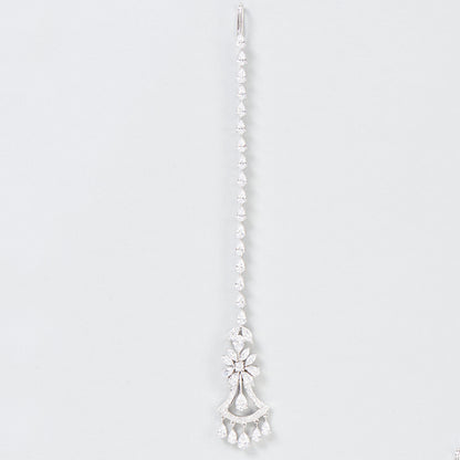 Water Droplets Hair Chain Insert Comb In Silver Alloy With Zircon Inlay