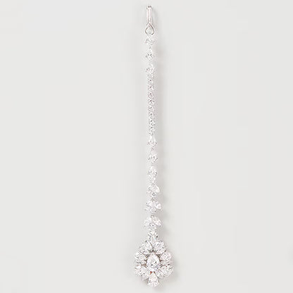 Water Droplets Hair Chain Insert Comb In Silver Alloy With Zircon Inlay