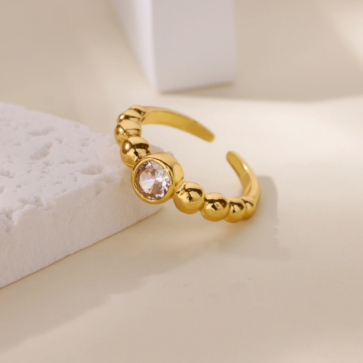 Ball Pattern Open Rings For Women In Copper With 18K Real Gold Plated Finish, Available In Golden