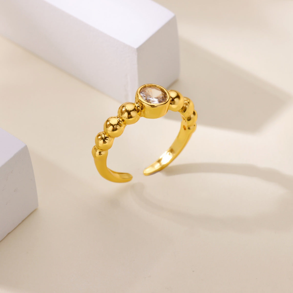 Ball Pattern Open Rings For Women In Copper With 18K Real Gold Plated Finish, Available In Golden