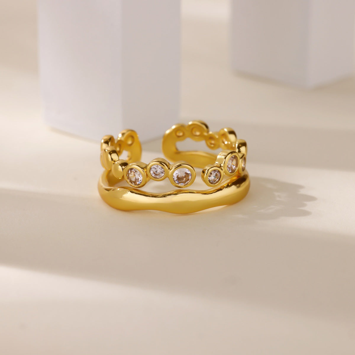 Ball Pattern Open Rings For Women In Copper With 18K Real Gold Plated Finish, Available In Golden