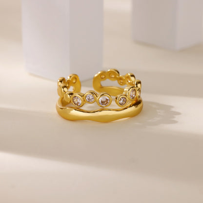 Ball Pattern Open Rings For Women In Copper With 18K Real Gold Plated Finish, Available In Golden