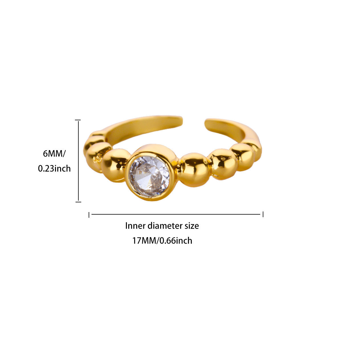 Ball Pattern Open Rings For Women In Copper With 18K Real Gold Plated Finish, Available In Golden