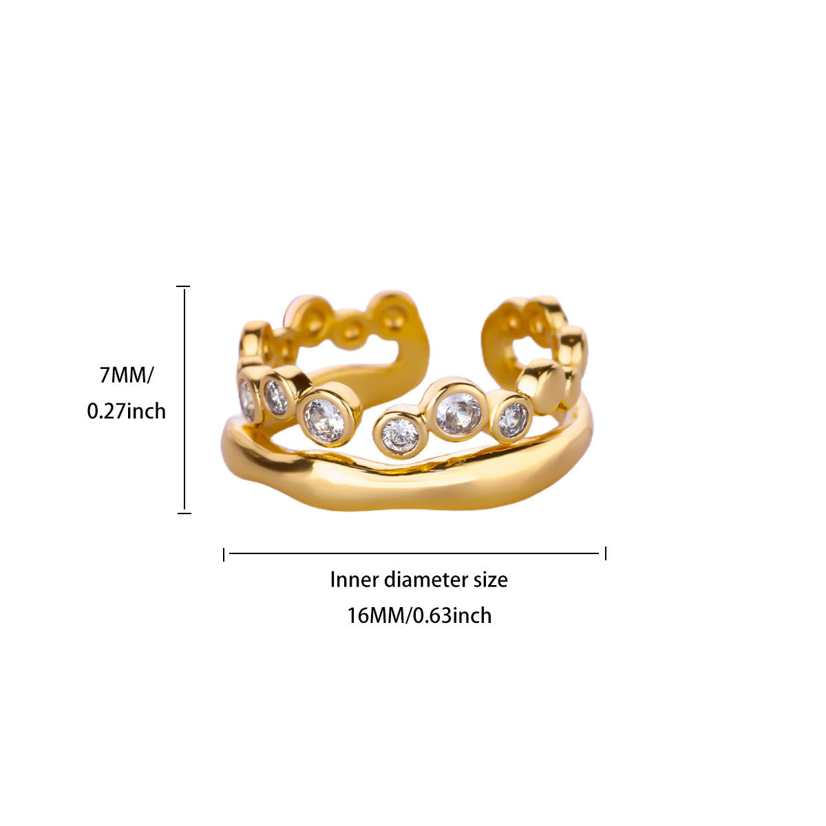 Ball Pattern Open Rings For Women In Copper With 18K Real Gold Plated Finish, Available In Golden