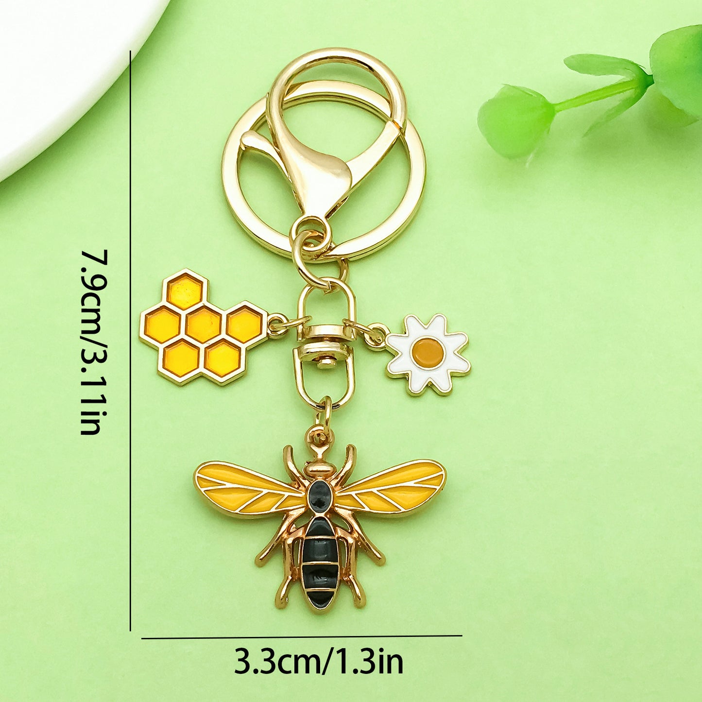 Bee Honeycomb Pendant Featuring A Detailed Bee Pattern In Durable Alloy, Available In Yellow