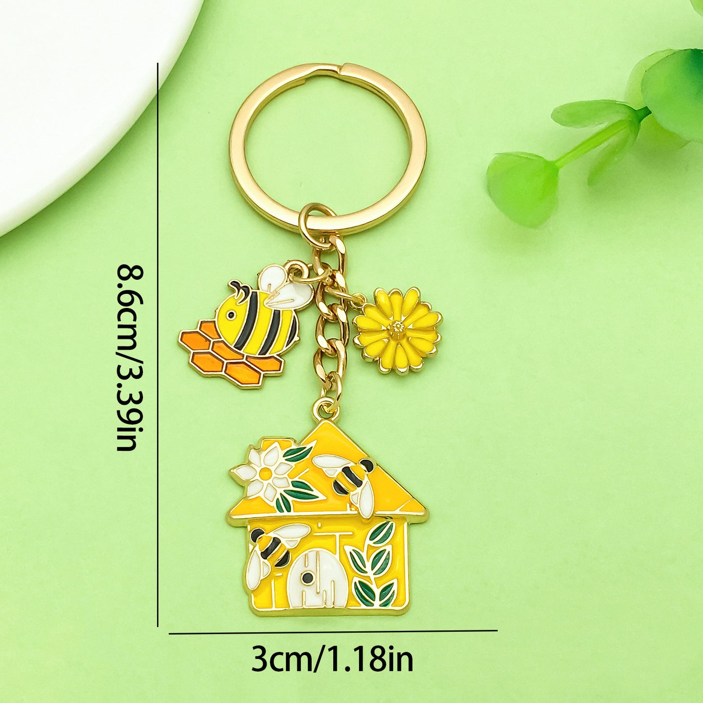 Bee Honeycomb Pendant Featuring A Detailed Bee Pattern In Durable Alloy, Available In Yellow