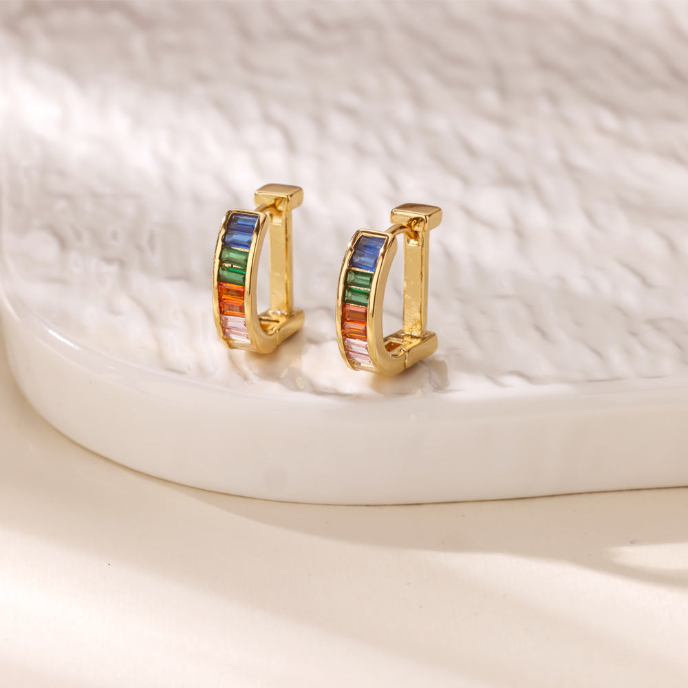 Geometric Earrings For Women In 18K Real Gold Plated Copper Featuring Zircon Inlay