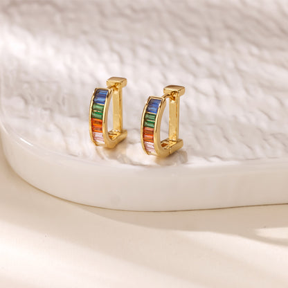 Geometric Earrings For Women In 18K Real Gold Plated Copper Featuring Zircon Inlay