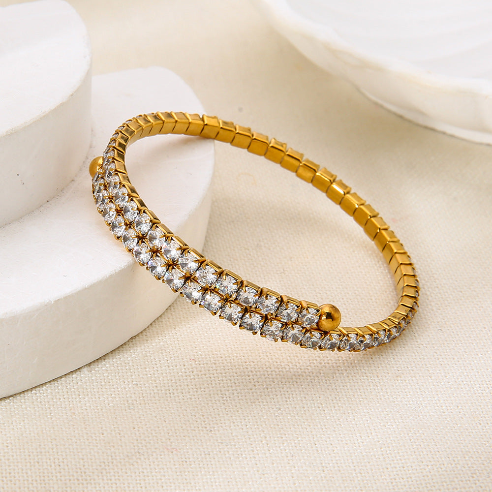 Elegant Women's Bangle For Gem Lovers, 18K Real Gold Plated With Zircon Inlay