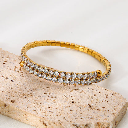 Elegant Women's Bangle For Gem Lovers, 18K Real Gold Plated With Zircon Inlay