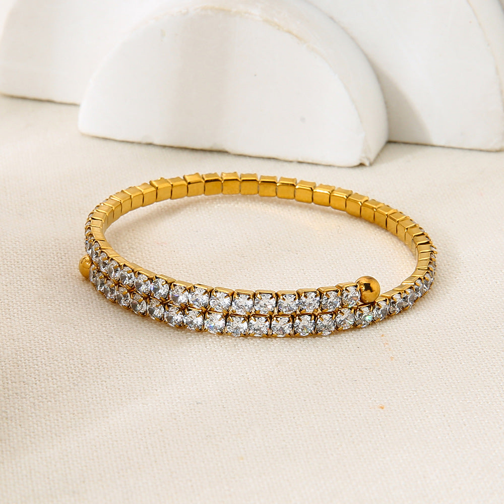Elegant Women's Bangle For Gem Lovers, 18K Real Gold Plated With Zircon Inlay