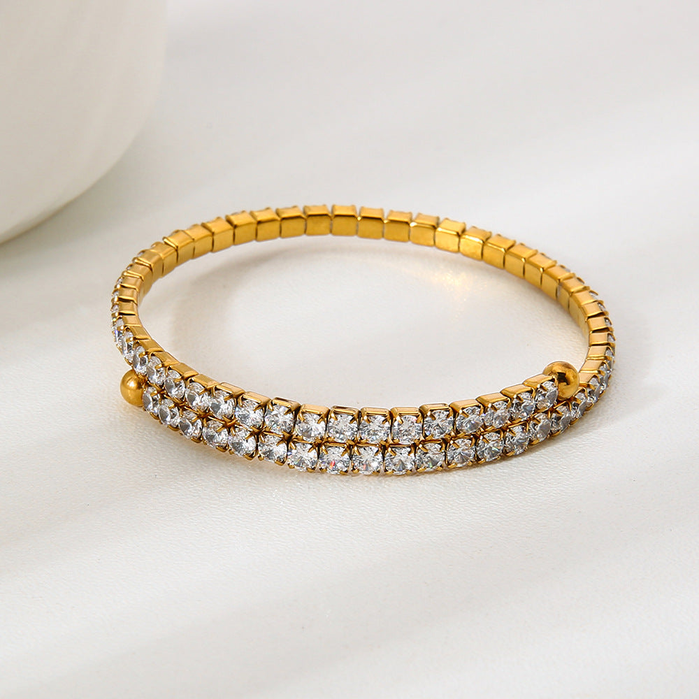 Elegant Women's Bangle For Gem Lovers, 18K Real Gold Plated With Zircon Inlay
