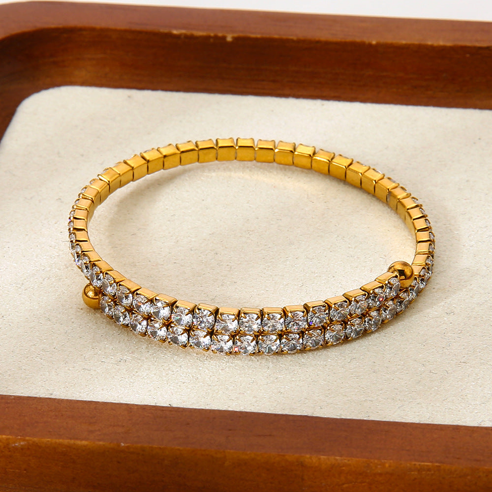 Elegant Women's Bangle For Gem Lovers, 18K Real Gold Plated With Zircon Inlay