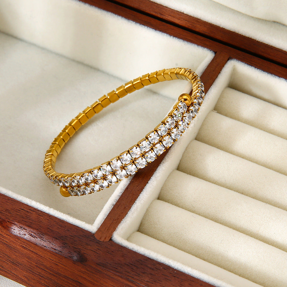 Elegant Women's Bangle For Gem Lovers, 18K Real Gold Plated With Zircon Inlay