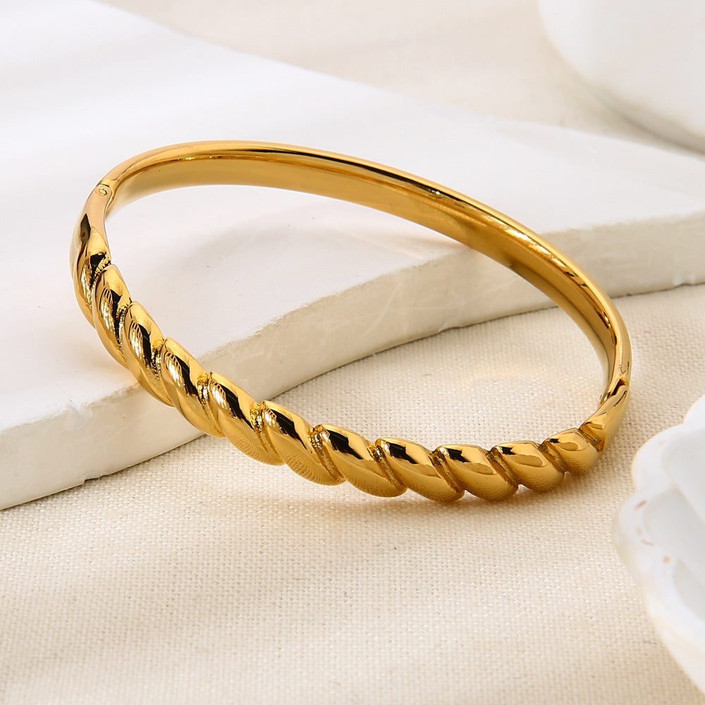 For Women Waterproof Non Tarnish Bangle Featuring 18K Real Gold Plated Electroplated Finish In Golden