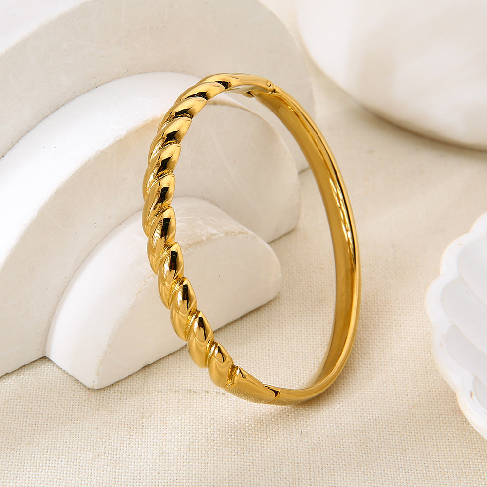 For Women Waterproof Non Tarnish Bangle Featuring 18K Real Gold Plated Electroplated Finish In Golden