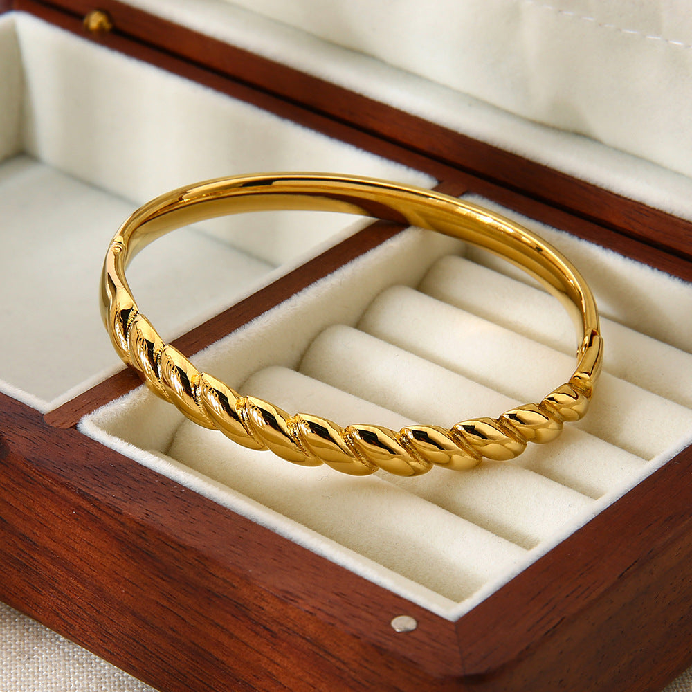 For Women Waterproof Non Tarnish Bangle Featuring 18K Real Gold Plated Electroplated Finish In Golden