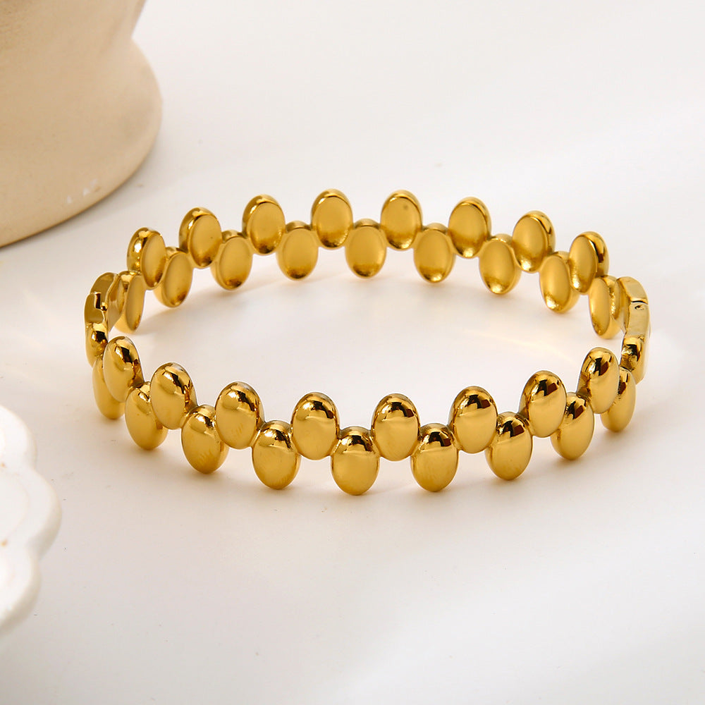 Vintage Style Geometric Asymmetrical Bangle For Women, Electroplated Metal With 18K Real Gold Plated Finish
