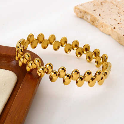 Vintage Style Geometric Asymmetrical Bangle For Women, Electroplated Metal With 18K Real Gold Plated Finish