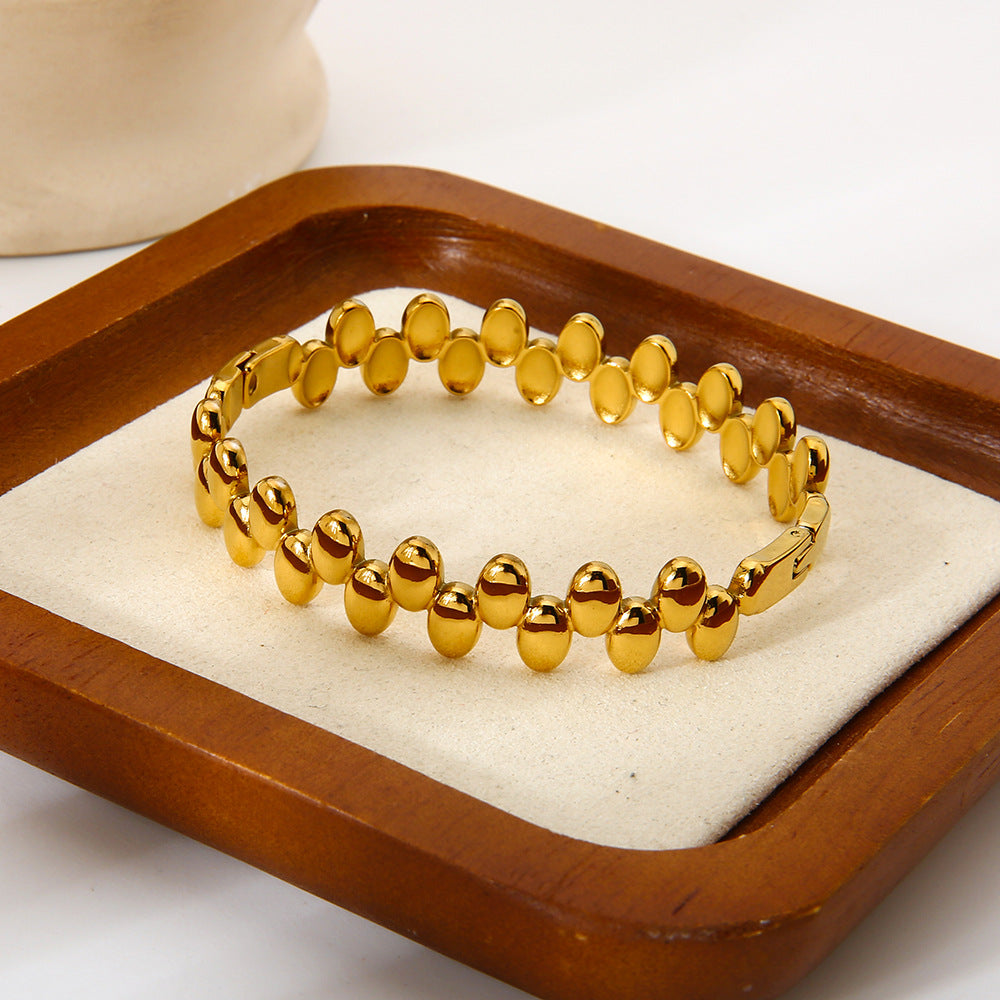 Vintage Style Geometric Asymmetrical Bangle For Women, Electroplated Metal With 18K Real Gold Plated Finish
