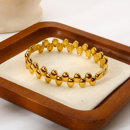 Vintage Style Geometric Asymmetrical Bangle For Women, Electroplated Metal With 18K Real Gold Plated Finish