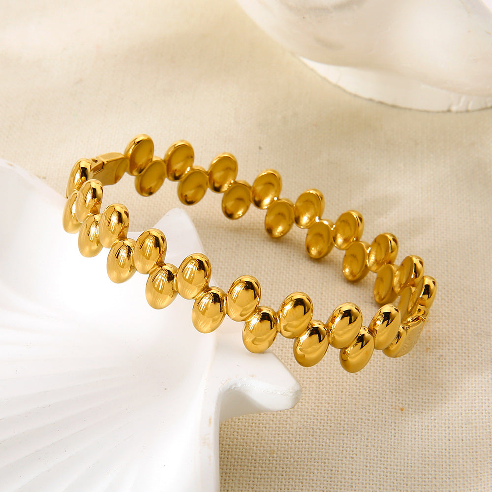 Vintage Style Geometric Asymmetrical Bangle For Women, Electroplated Metal With 18K Real Gold Plated Finish
