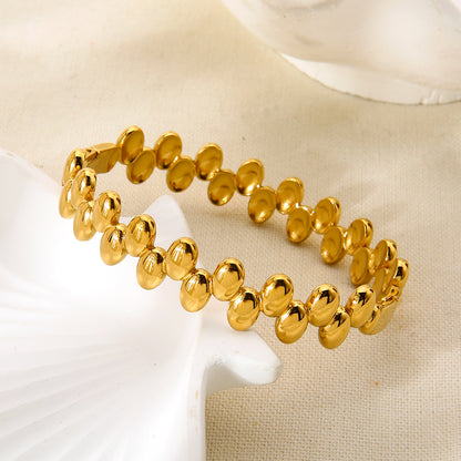 Vintage Style Geometric Asymmetrical Bangle For Women, Electroplated Metal With 18K Real Gold Plated Finish