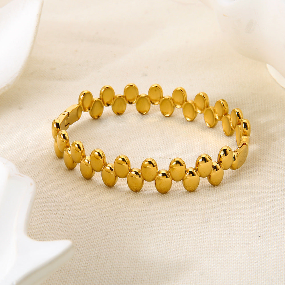 Vintage Style Geometric Asymmetrical Bangle For Women, Electroplated Metal With 18K Real Gold Plated Finish