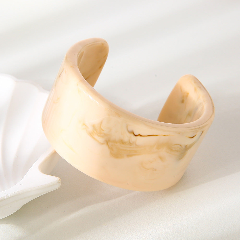 Handmade Maillard Style Wide Bracelet For Women, Resin Bangle Available In Beige