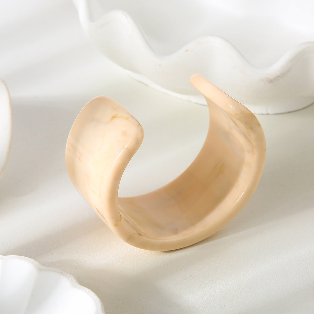 Handmade Maillard Style Wide Bracelet For Women, Resin Bangle Available In Beige