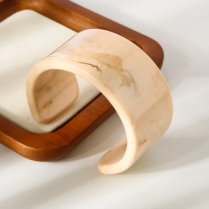 Handmade Maillard Style Wide Bracelet For Women, Resin Bangle Available In Beige