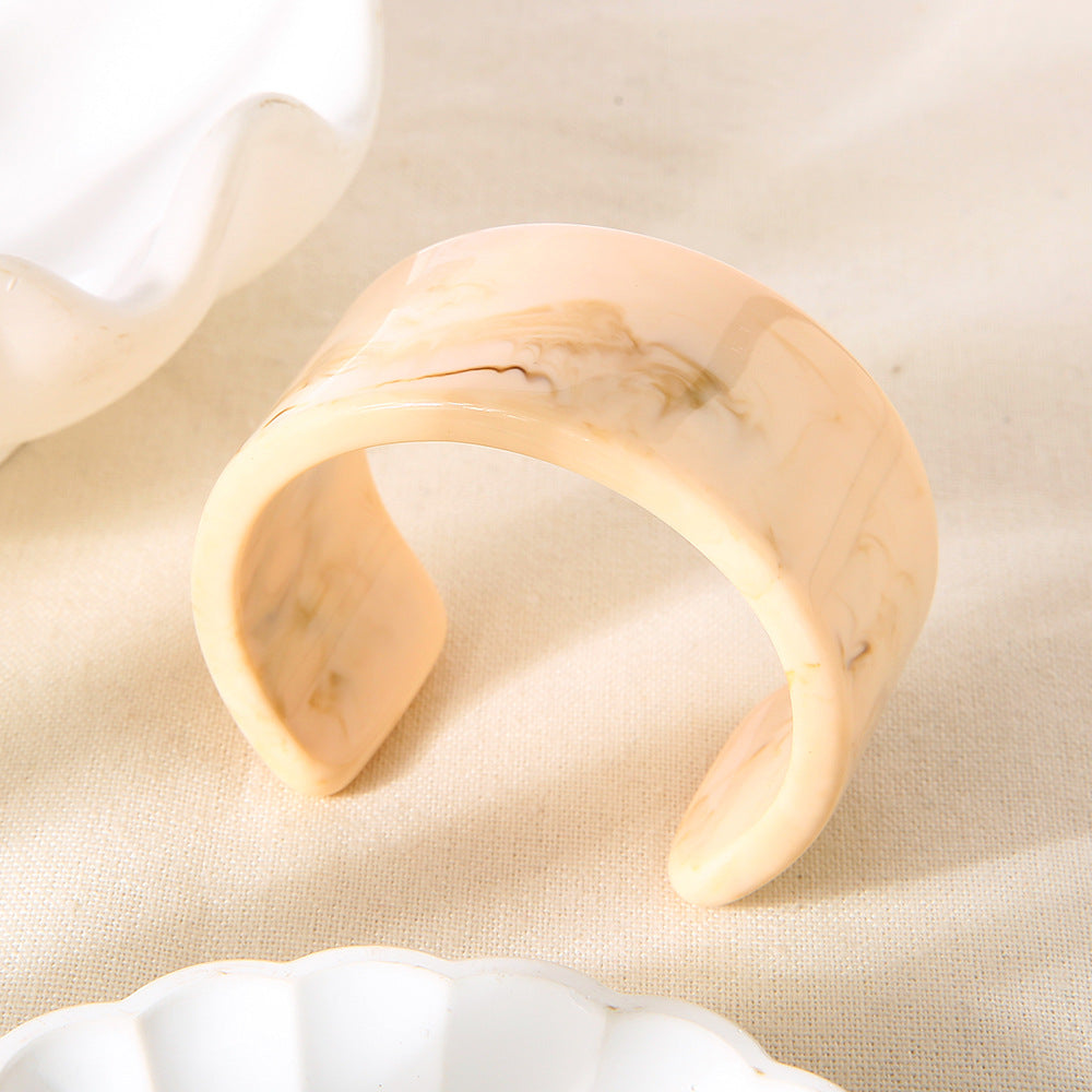 Handmade Maillard Style Wide Bracelet For Women, Resin Bangle Available In Beige