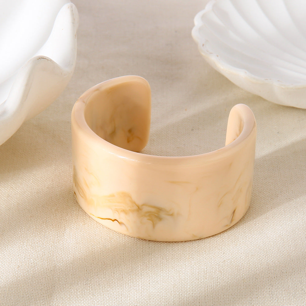 Handmade Maillard Style Wide Bracelet For Women, Resin Bangle Available In Beige