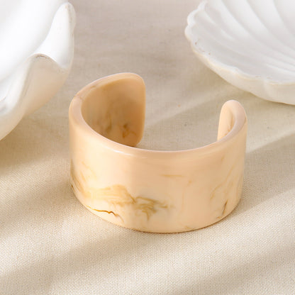 Handmade Maillard Style Wide Bracelet For Women, Resin Bangle Available In Beige