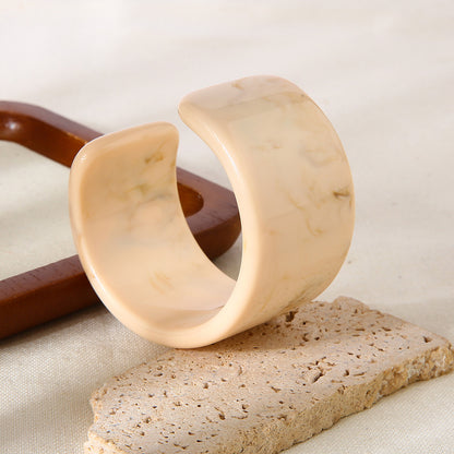 Handmade Maillard Style Wide Bracelet For Women, Resin Bangle Available In Beige