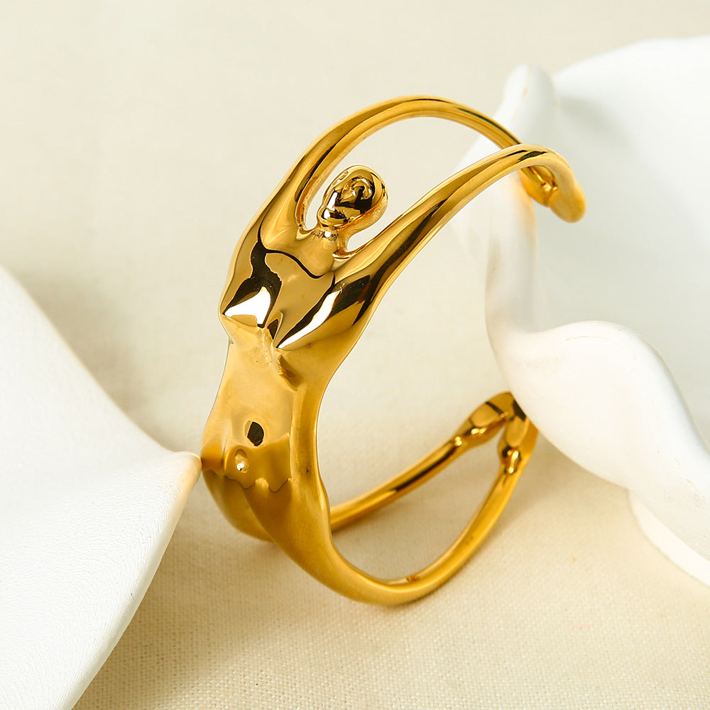 For Women Irregular Bangle Featuring 18K Real Gold Electroplated Finish In Elegant Golden Tone