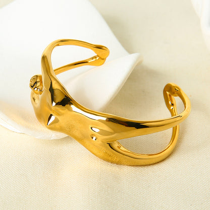 For Women Irregular Bangle Featuring 18K Real Gold Electroplated Finish In Elegant Golden Tone