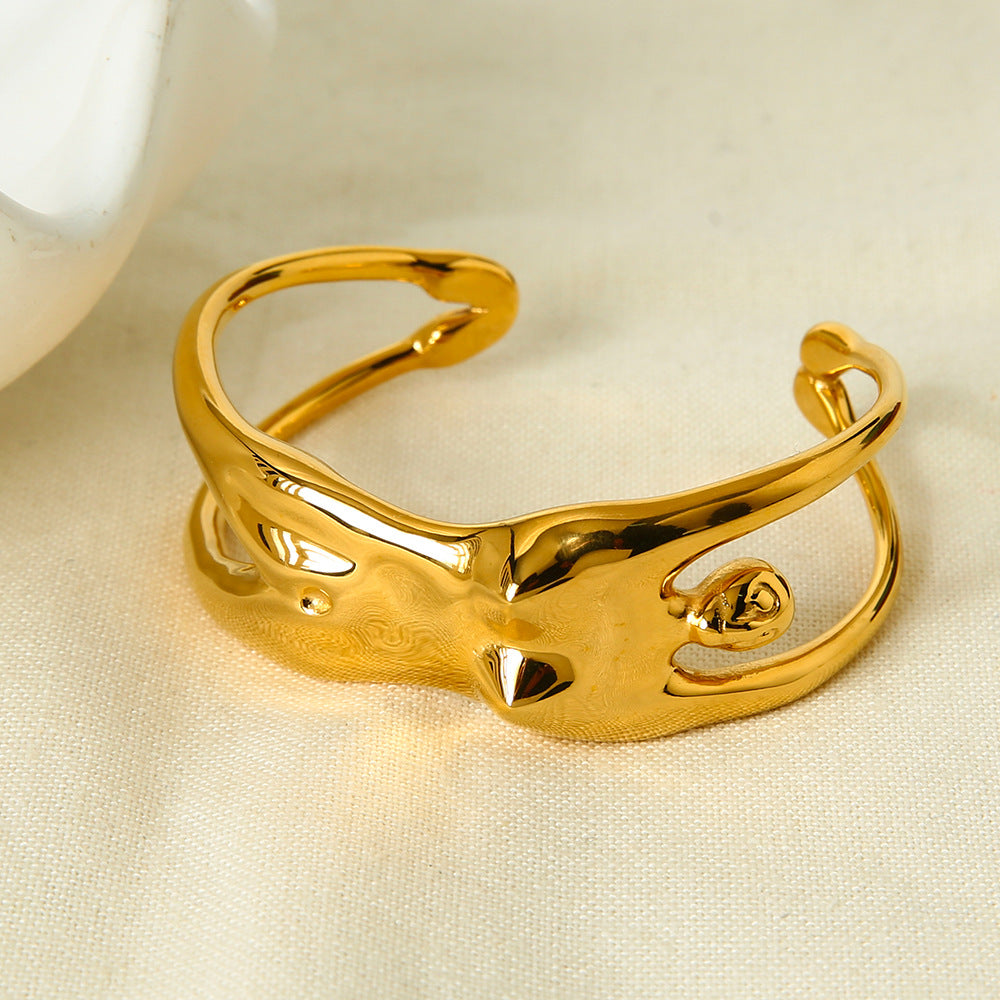 For Women Irregular Bangle Featuring 18K Real Gold Electroplated Finish In Elegant Golden Tone