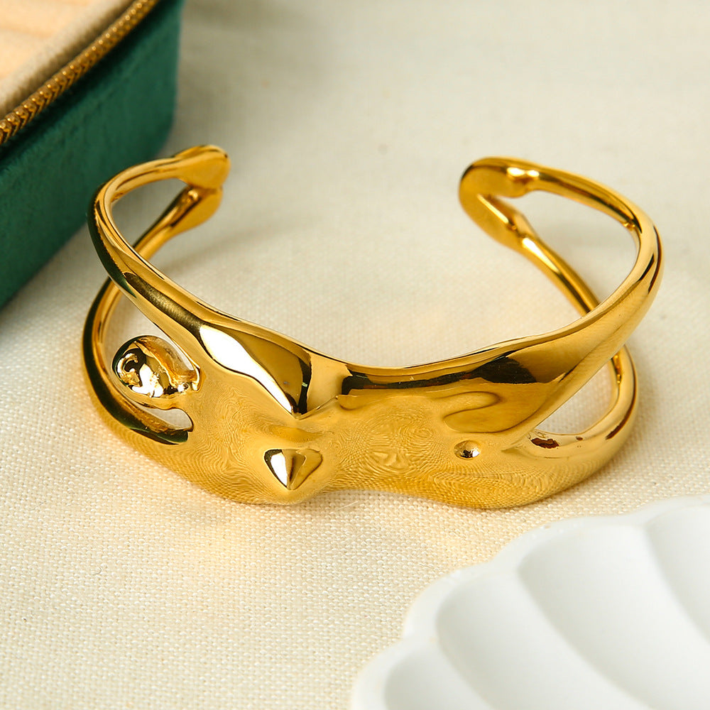For Women Irregular Bangle Featuring 18K Real Gold Electroplated Finish In Elegant Golden Tone