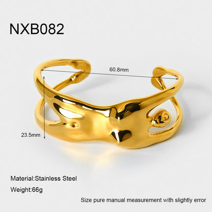 For Women Irregular Bangle Featuring 18K Real Gold Electroplated Finish In Elegant Golden Tone